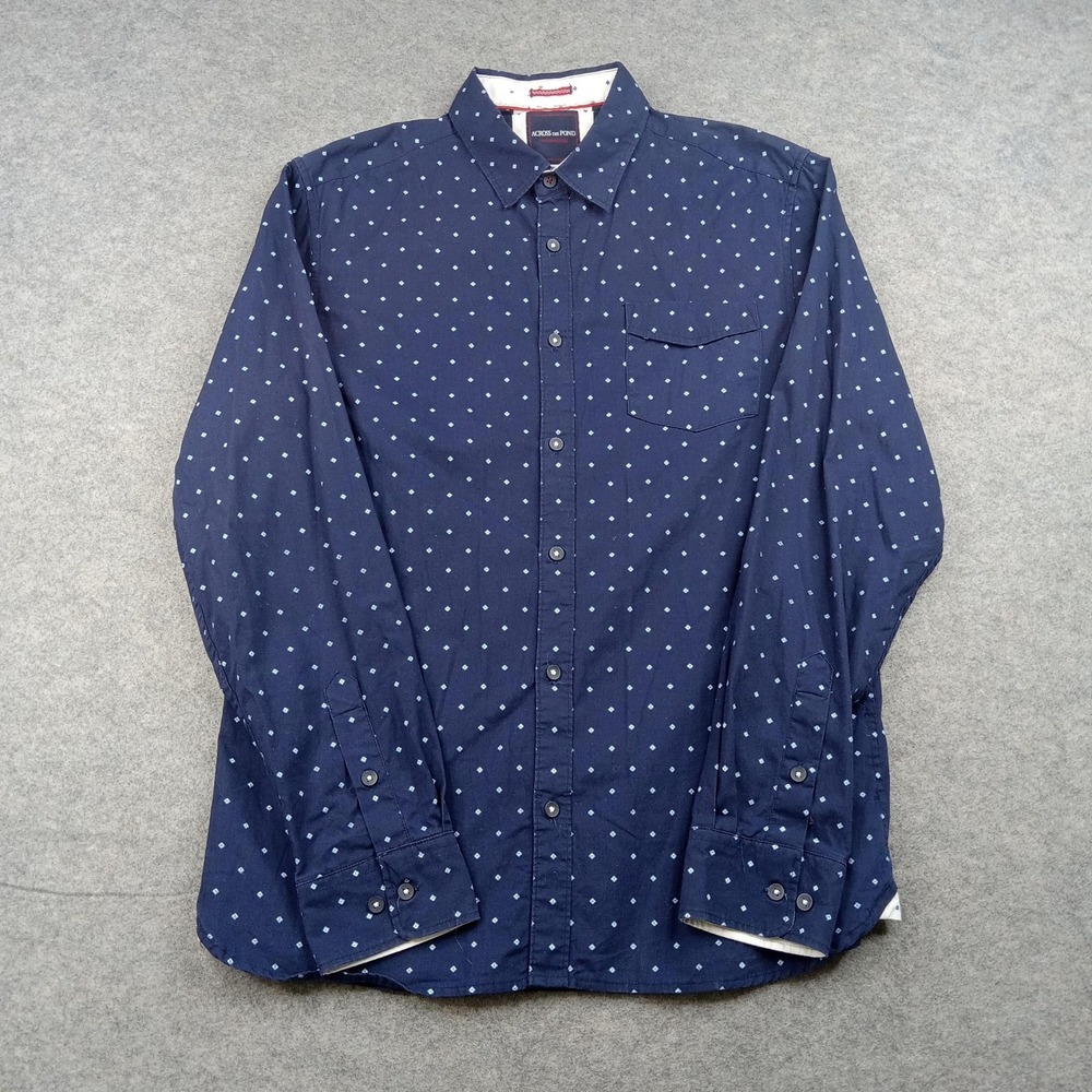 Across The Pond Shirt Mens Large Blue Geometric Button‎ Front Long Sleeve Casual